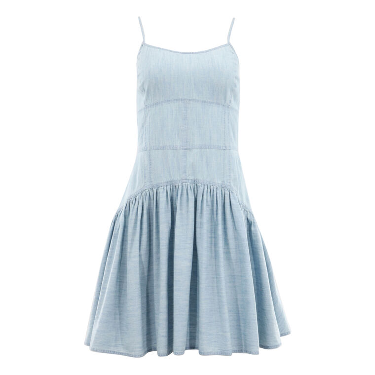Paneled Cotton Chambray Sleeveless Day Dress image number null