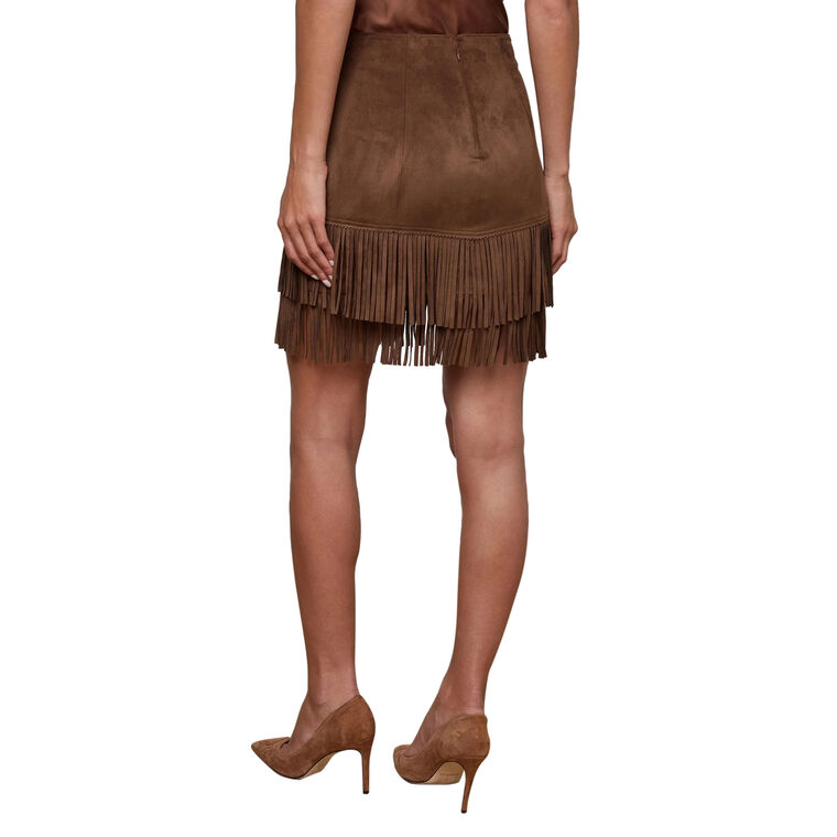 Lyle Vegan Suede Fringe Mini Skirt image number null