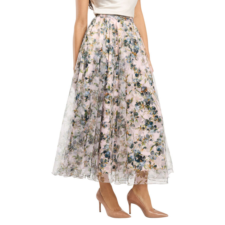 Sofia Trailing Iris Tulle Overlay Midi Skirt image number null