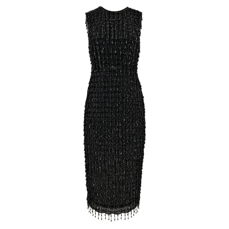 Sleeveless High Neck Beaded Midi Sheath Dress image number null