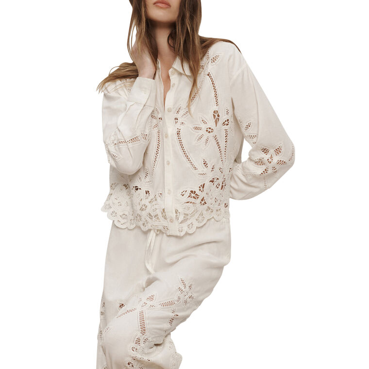 Aderes Long Sleeve Eyelet Button-Down Shirt image number null