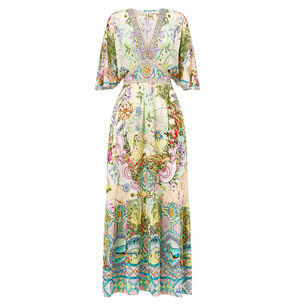 Waisted Maxi Dress With Hem Ruffle
