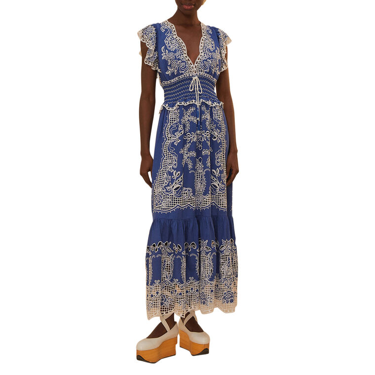 Romantic Richelieu Flutter Sleeve Maxi Dress image number null