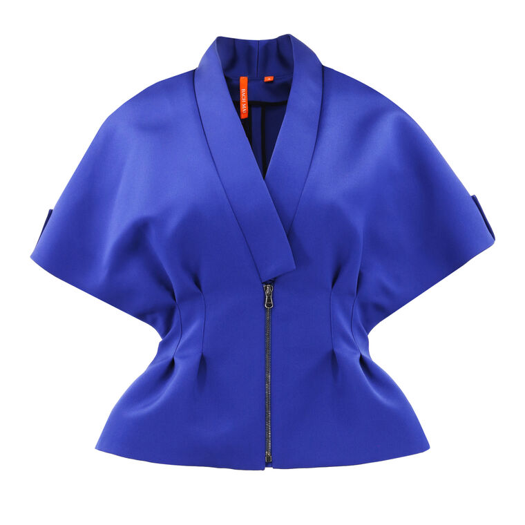 Short-Sleeve Zip Peplum Blouse image number null
