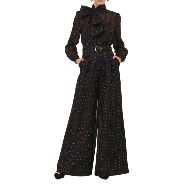 Dream Wide Leg Belted Polka Dot Pant image number null