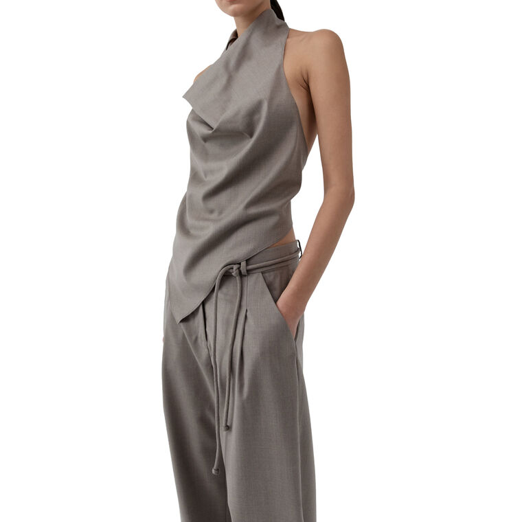 Sleeveless Wool Cowl Backless Top image number null