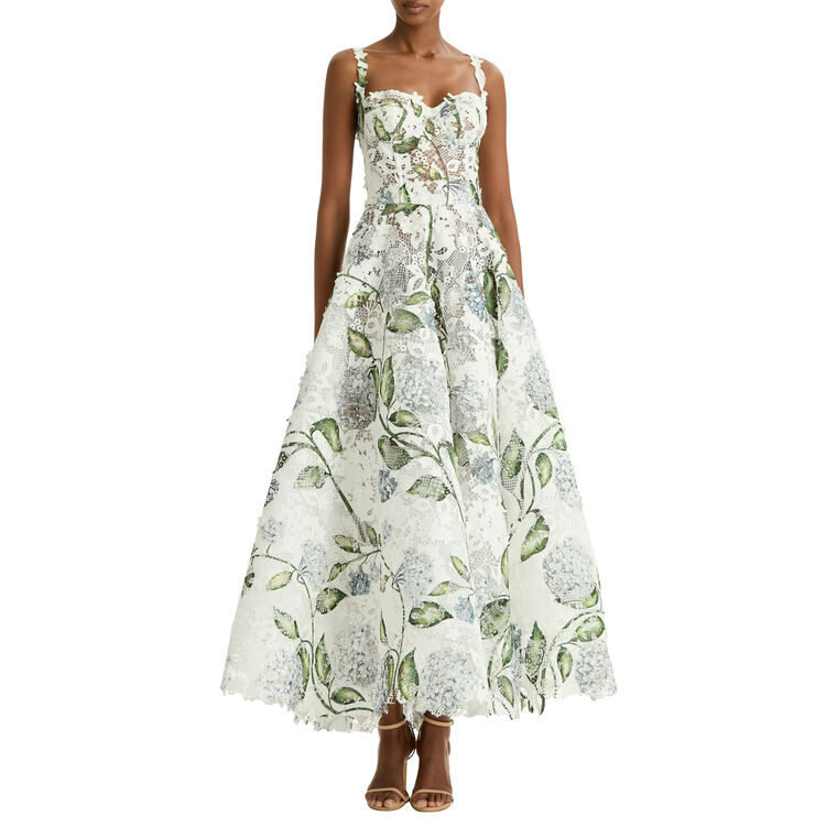 Sleeveless Porcelain Flowers Guipure Cocktail Midi Dress image number null