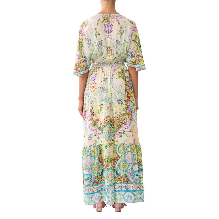Waisted Maxi Dress With Hem Ruffle image number null