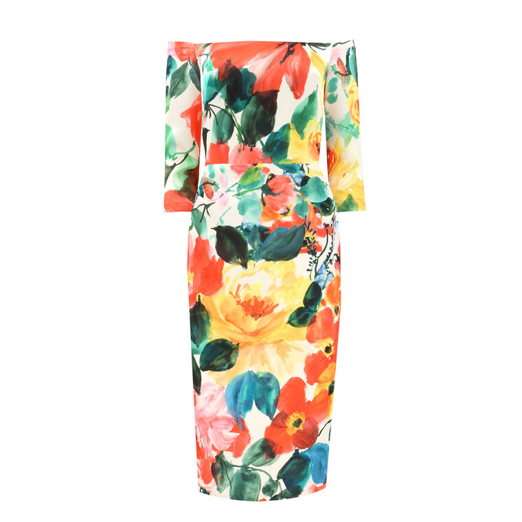 Stretch Satin Print Dress image number null