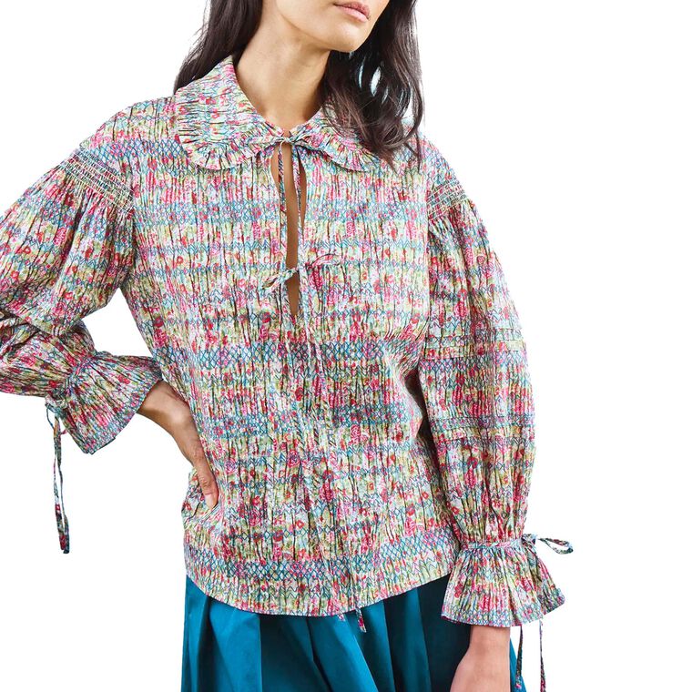 Julia Peter Pan Collar Long Sleeve Smocked Top image number null