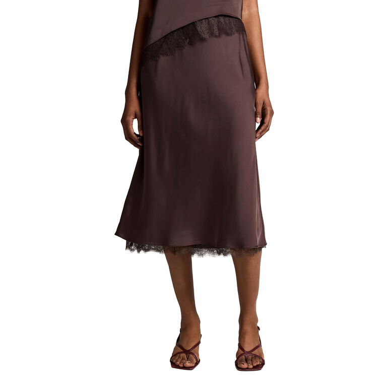 Lace-Trim Satin Slip Skirt image number null
