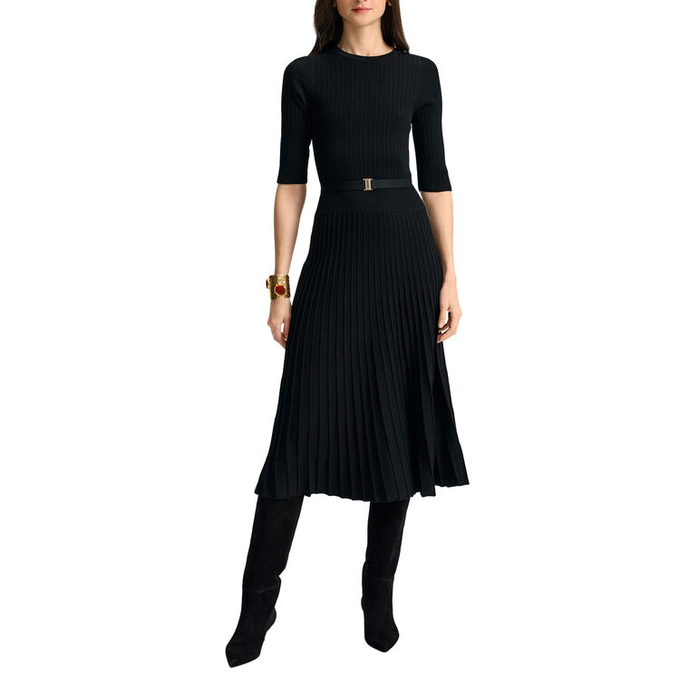 Elthea Short Sleeve Knit Belted Midi Dress image number null