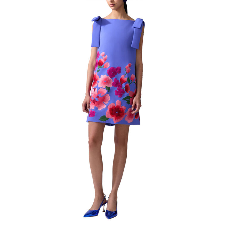 Floral-Embroidered Sleeveless Shift Dress With Bows image number null