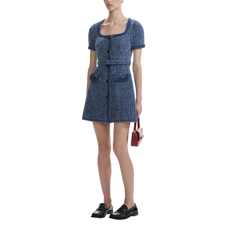 Textured Denim Short Sleeve Mini Dress image number null