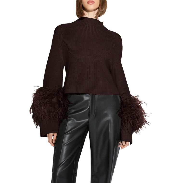 Merino Wool Mock Neck Sweater With Feathers image number null