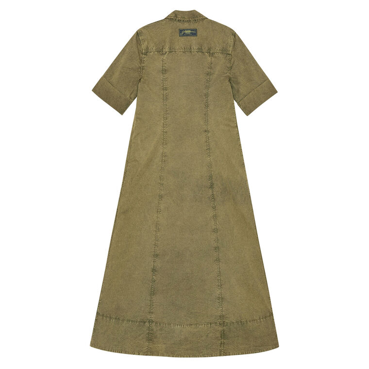 Washed Stretch Cotton Short Sleeve Midi Dress image number null