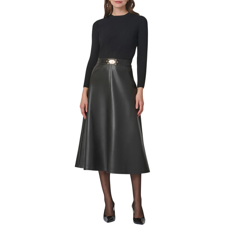 Paige Long Sleeve Mixed Media Midi Dress image number null