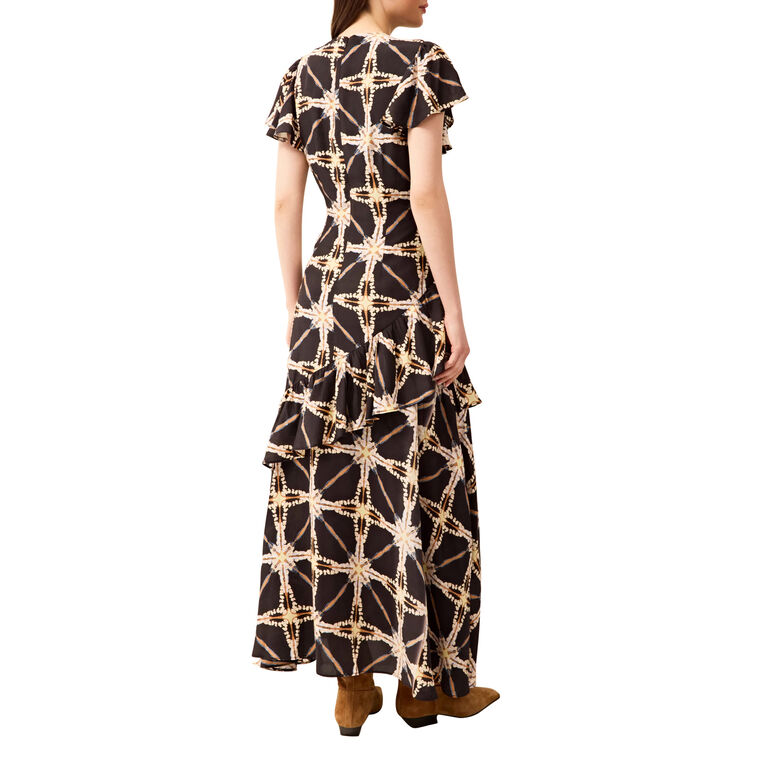 Quinby Flutter Sleeve Printed Maxi Dress image number null