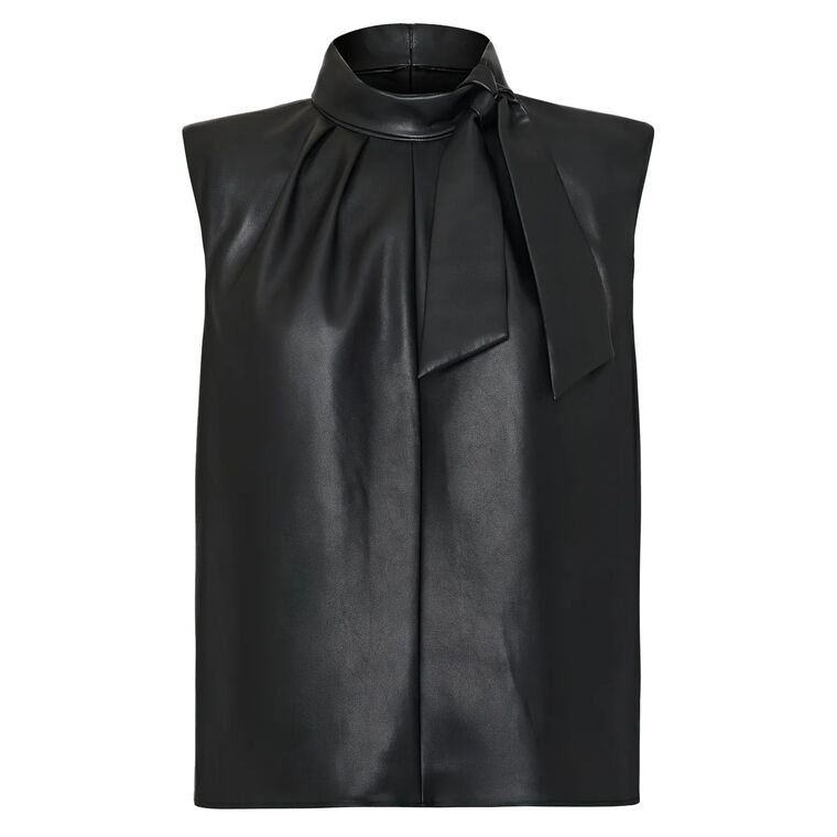 London Vegan Leather Tie Neck Sleeveless Top image number null