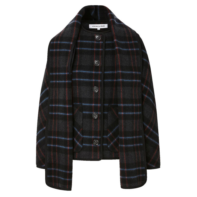 Martine Plaid Dickey Coat With Removable Scarf image number null