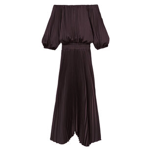 Sienna Satin Pleated Off Shoulder Midi Dress