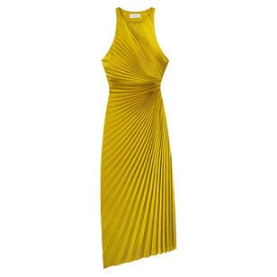 Reagan Sleeveless Satin Pleated Midi Dress
