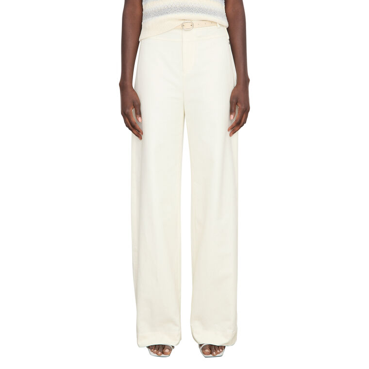 Mid Rise Italian Cotton Double-Waist Utility Wide Leg Pant image number null