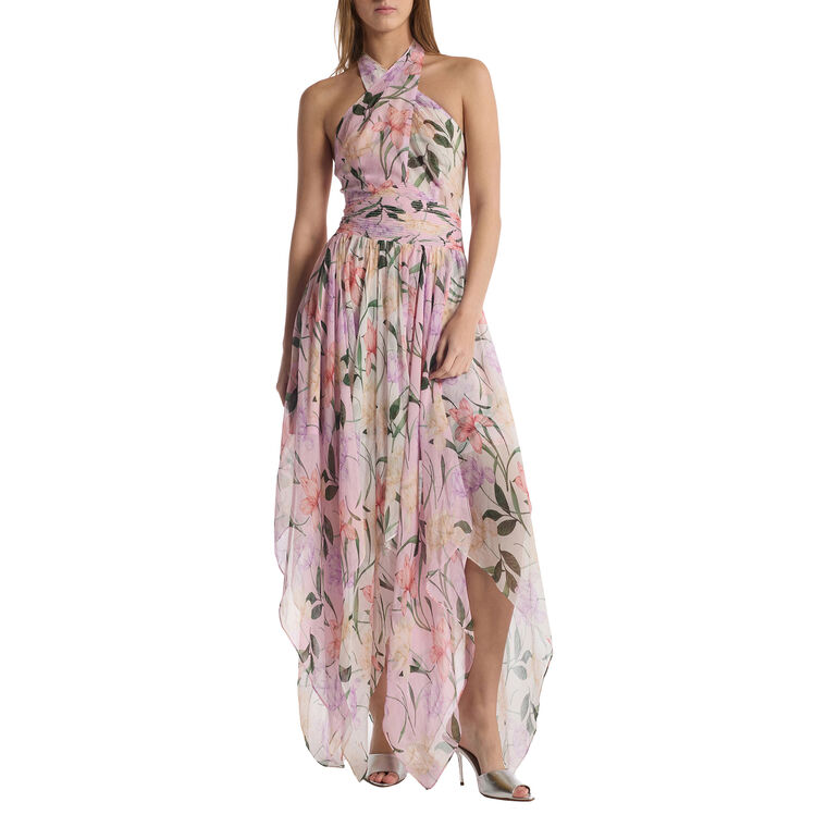 Sebastian Halterneck High-Low Silk Midi Dress image number null