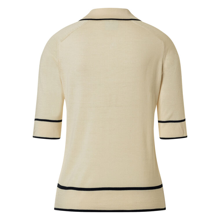 Peaches Short Sleeve Silk Knit Button Down Top image number null