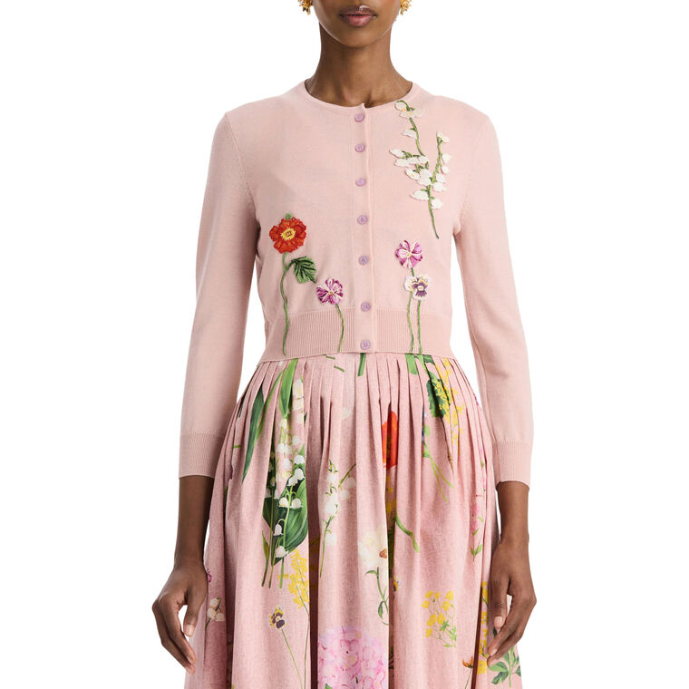 Long Sleeve Embroidered Mixed Floral Classic Cardigan image number null