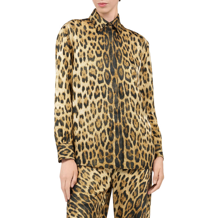 Leopard Print Long Sleeve Button Down Blouse image number null