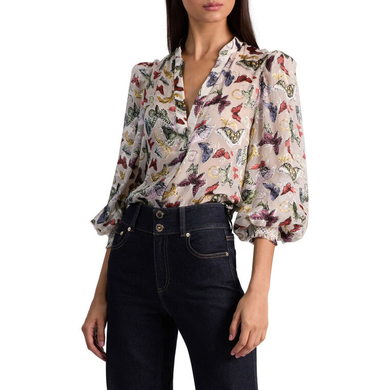 Sheila Blouson Sleeve Henley Blouse image number null