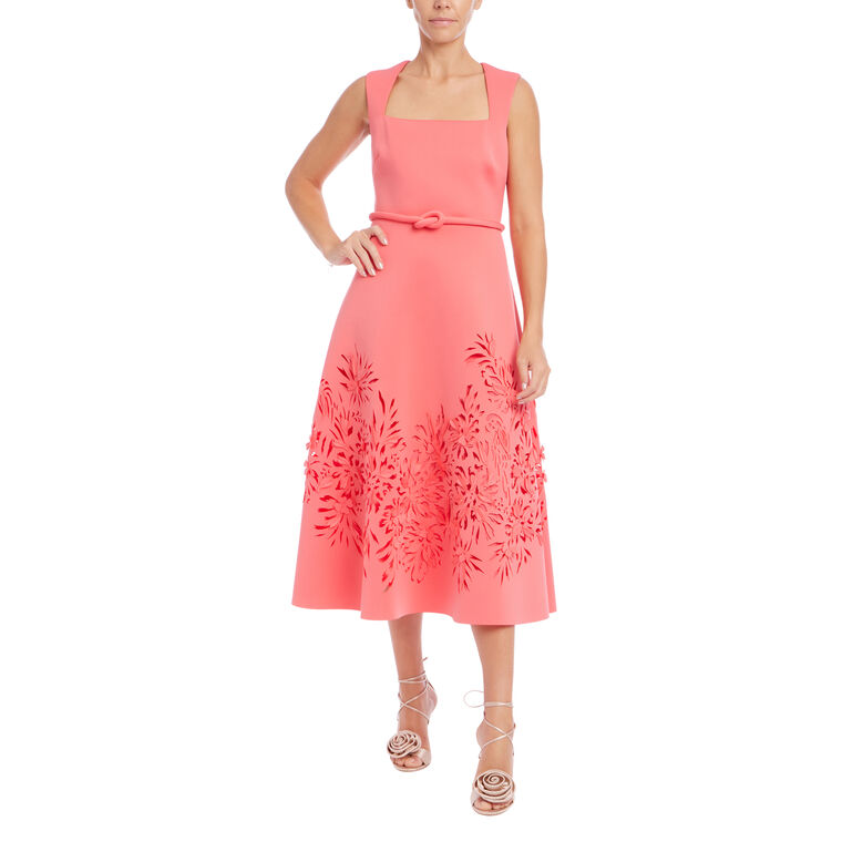 Square Neck Belted Midi Dress image number null