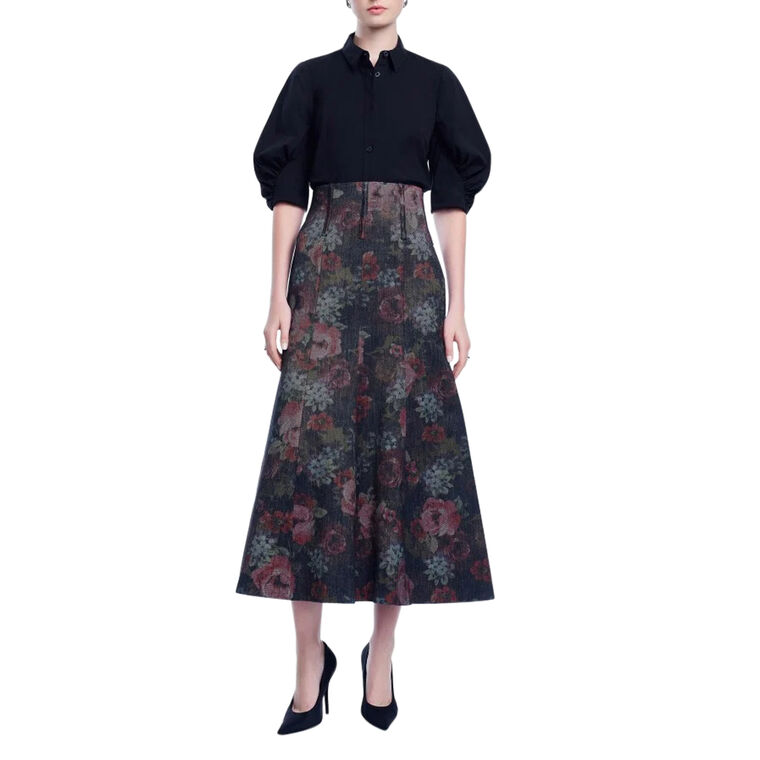 Floral Denim Trumpet Skirt image number null