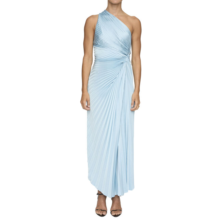 Lara One-Shoulder Pleated Satin Midi Dress image number null