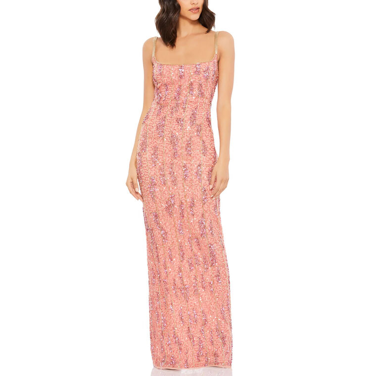 Sleeveless Embellished Sequin Slip Gown image number null