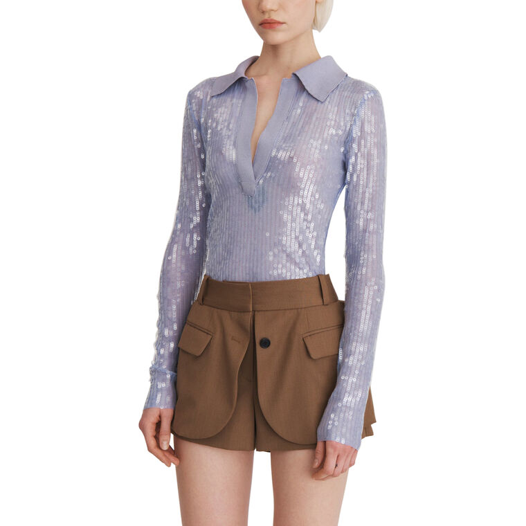 Sequin Long Sleeve Polo Top image number null