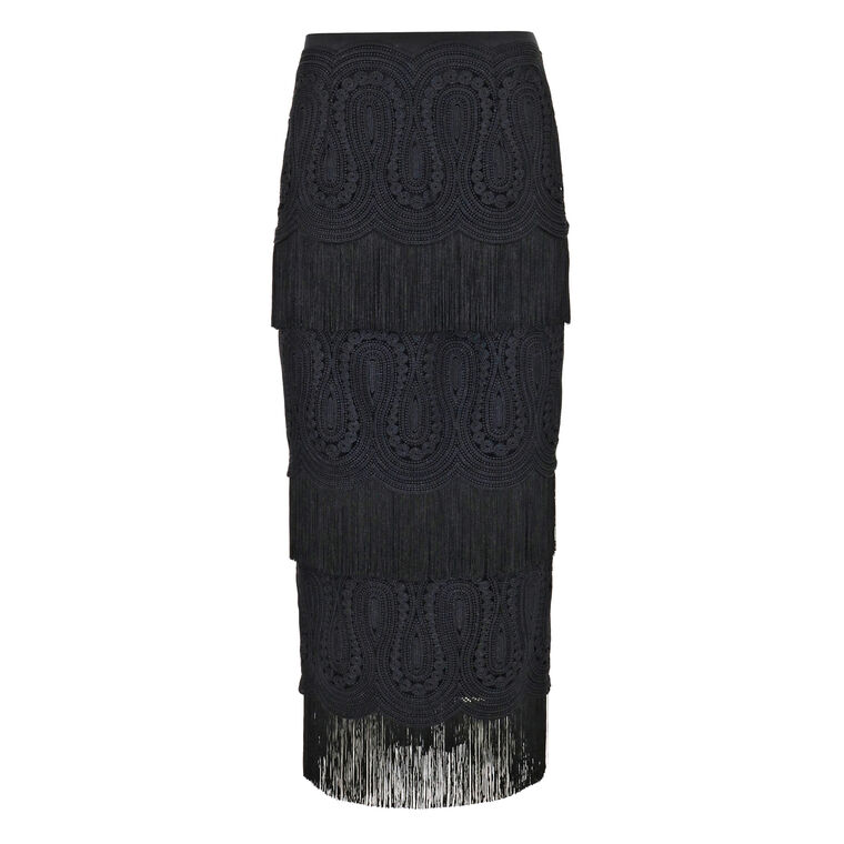 Lace Inset Cotton Poplin Pencil Skirt image number null
