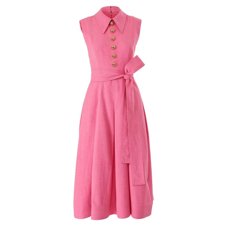 Sleeveless Belted Pleated Midi Dress With Collar image number null