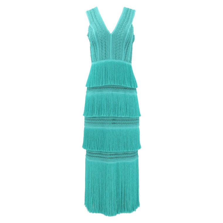 Plunging Fringe Midi Dress image number null