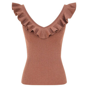 Wanderlust Metallic Knit Sleeveless Frill Top