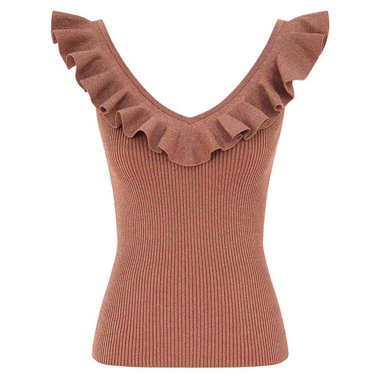 Wanderlust Metallic Knit Sleeveless Frill Top image number null