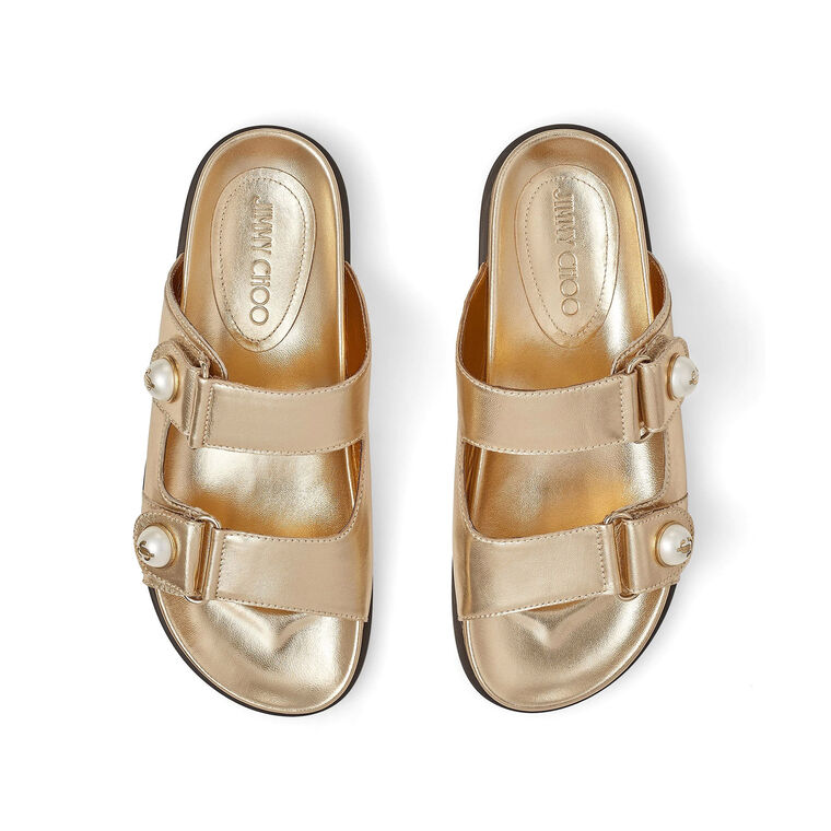 Fayence Two Strap Metallic Nappa Leather Sandal With Pearls image number null