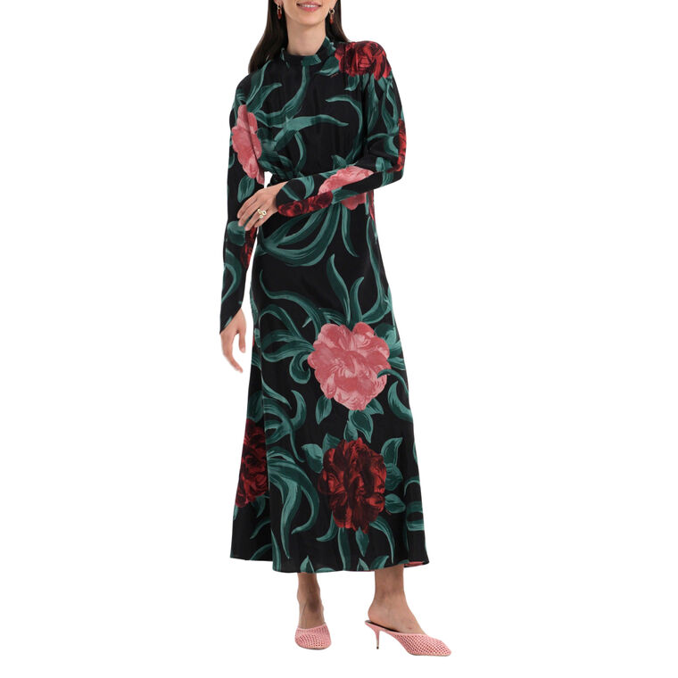 Gilda Long Sleeve Silk Midi Dress image number null