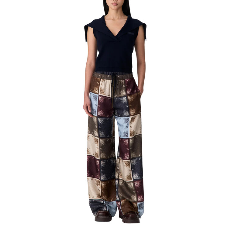 Double Waistband Wide-Leg Silk Pull-On Pant image number null