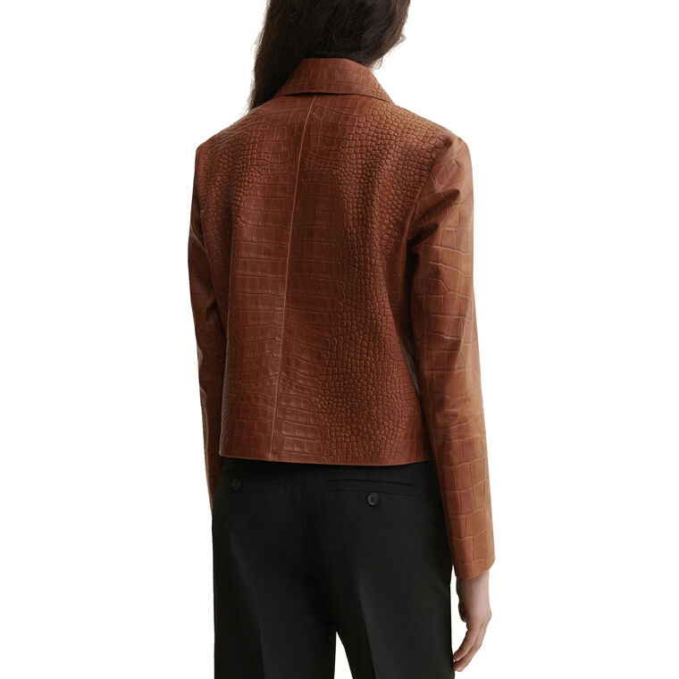 Emy Lamb Leather Croco Print Leather Jacket image number null
