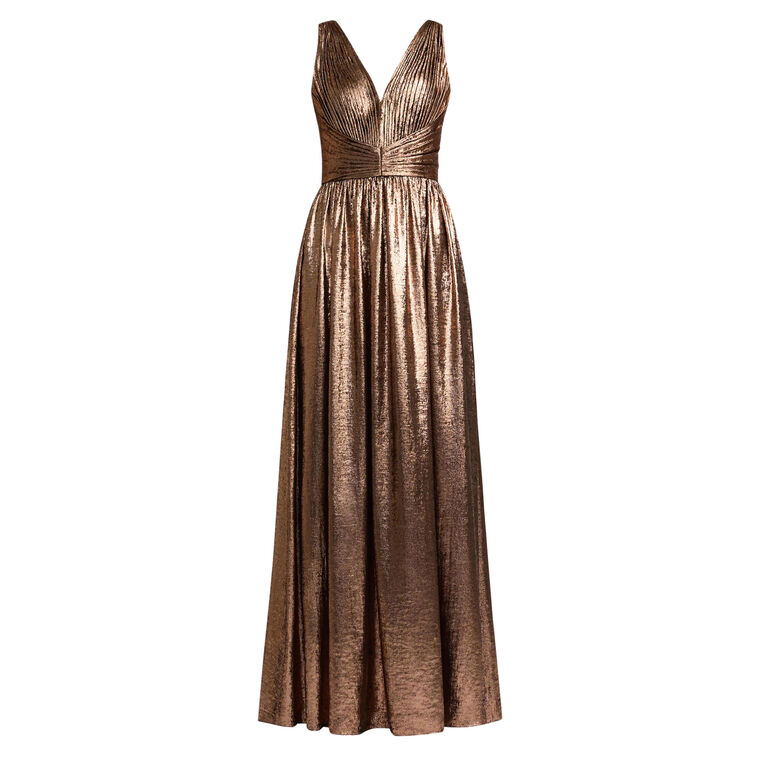 Rose Gold Metallic Pleated Gown image number null