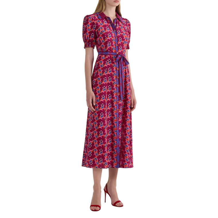 Vanessa-D Short Sleeve Tie-Waist Midi Dress image number null
