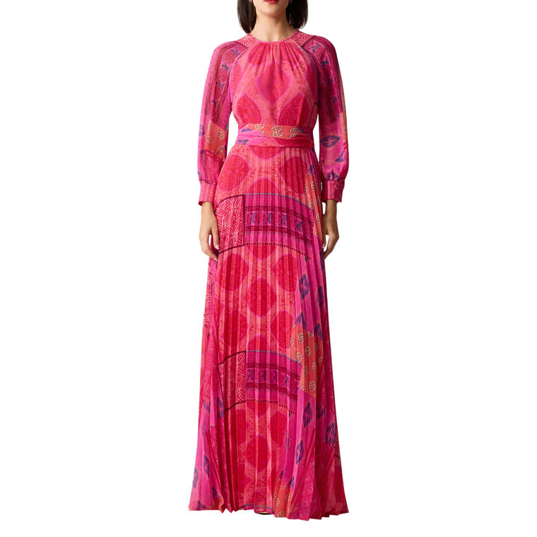 Chiffon Floral Pleated Maxi Gown image number null