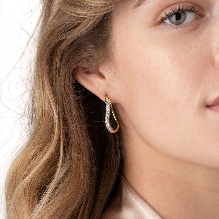 Gold Two-Tone Crystal Pave Hoop Earring image number null